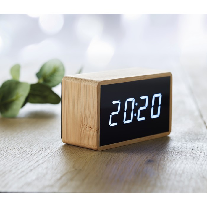 Miri Clock led ébresztőóra bambusz házzal, natúr