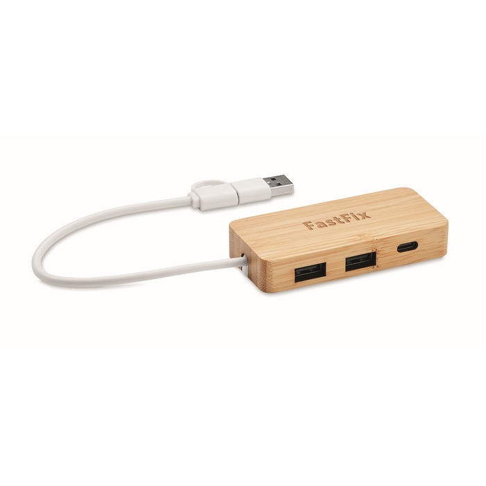 Hubbam Bambusz 3 portos USB hub, natúr