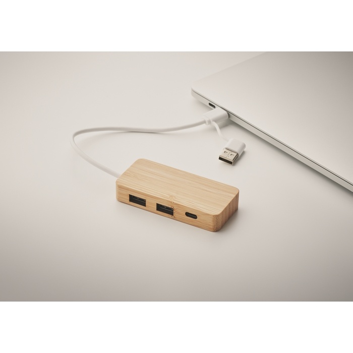 Hubbam Bambusz 3 portos USB hub, natúr