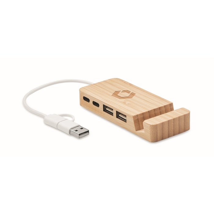 Hubstand Bambusz 4 portos USB hub, natúr