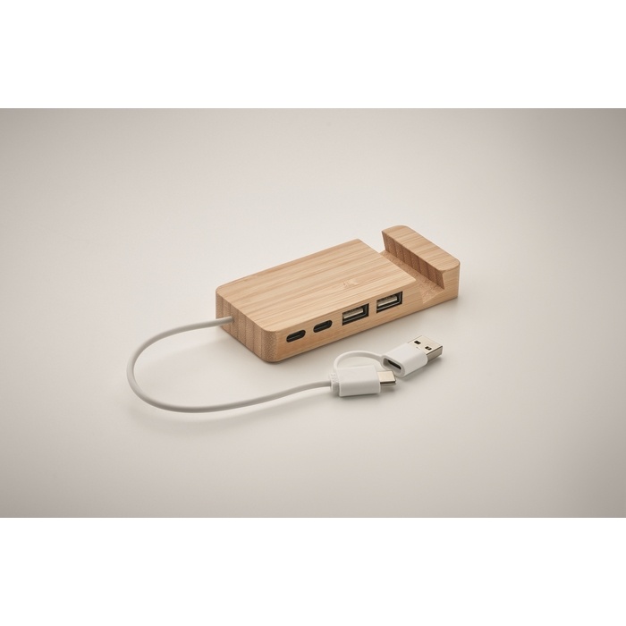 Hubstand Bambusz 4 portos USB hub, natúr