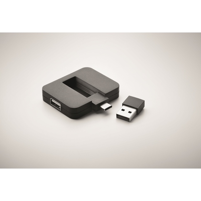 Square-C 4 portos USB hub, fekete