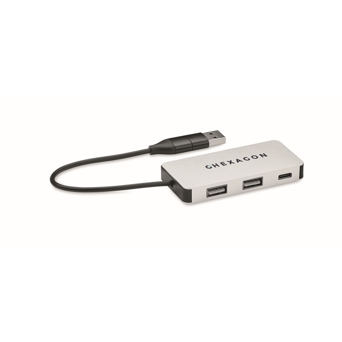 Hub-C 3 portos USB hub, 20 cm kábel  , ezüst