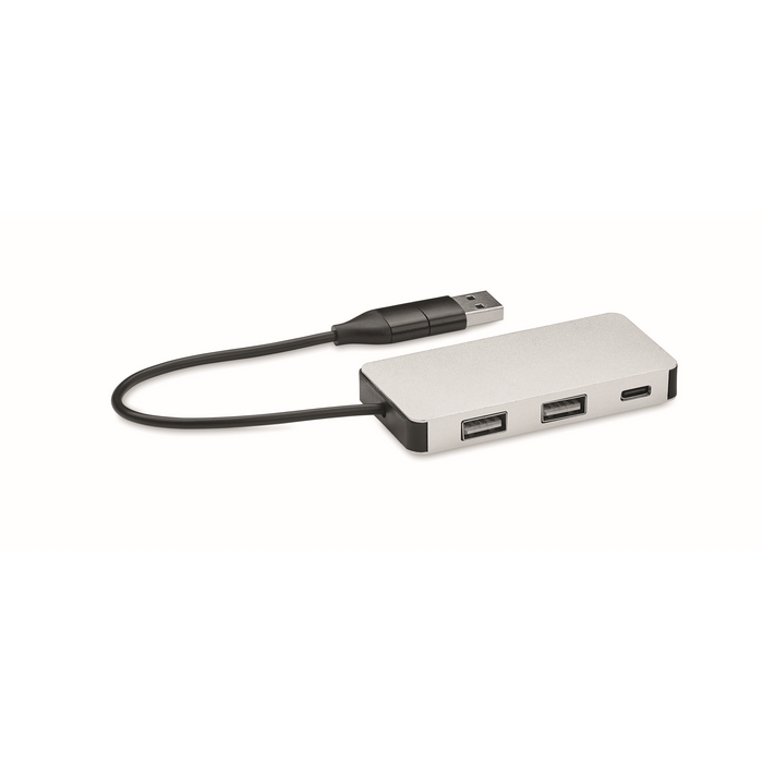 Hub-C 3 portos USB hub, 20 cm kábel  , ezüst