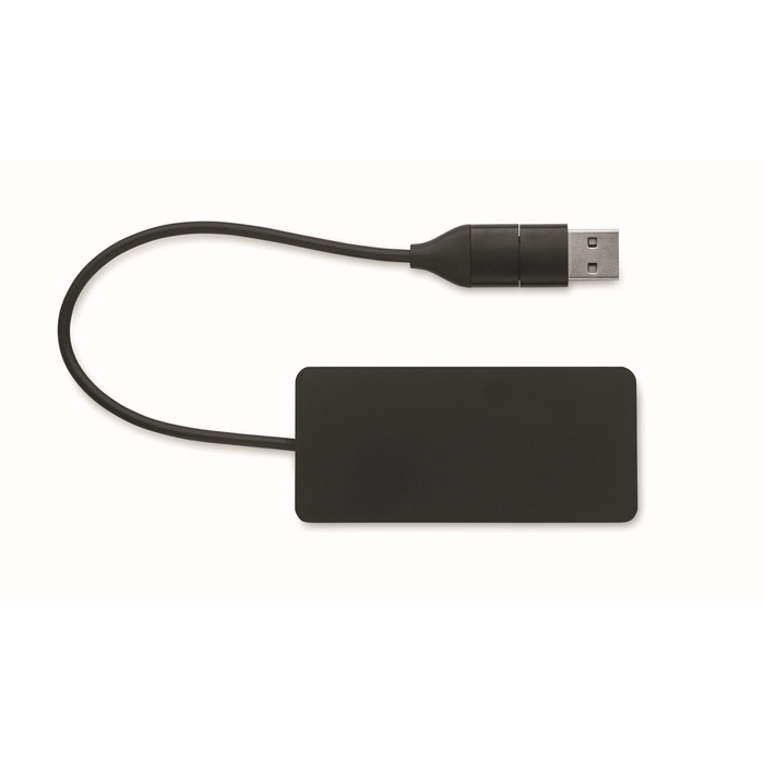 Hub-C 3 portos USB hub, 20 cm kábel  , fekete